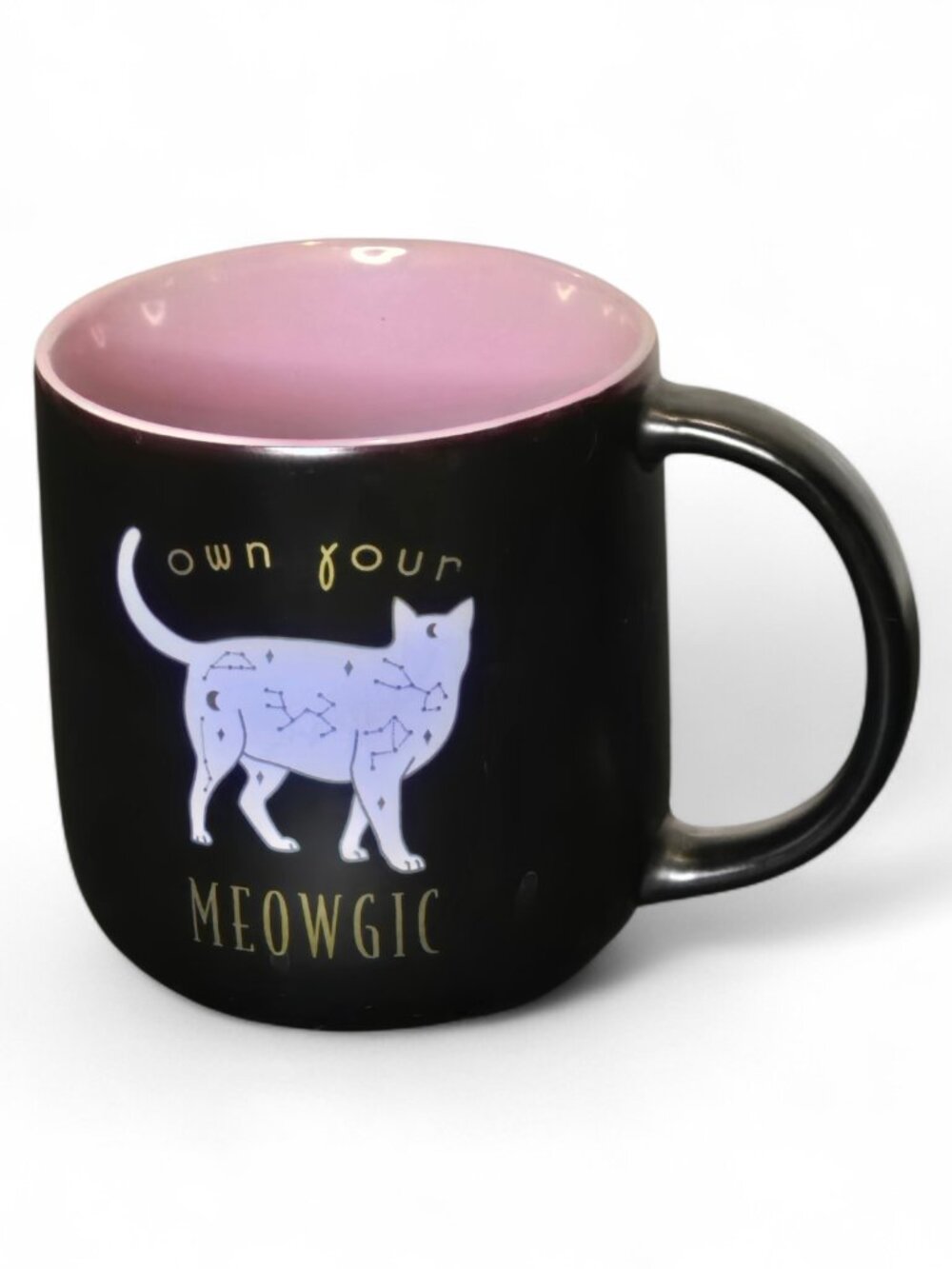 Cute Cat Coffee Mug Own Your Meowgic Black Pink Ceramic Cat Lover Cup